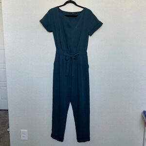 Zara Basic Navy Teal Blue Tie Waist Jumpsuit
